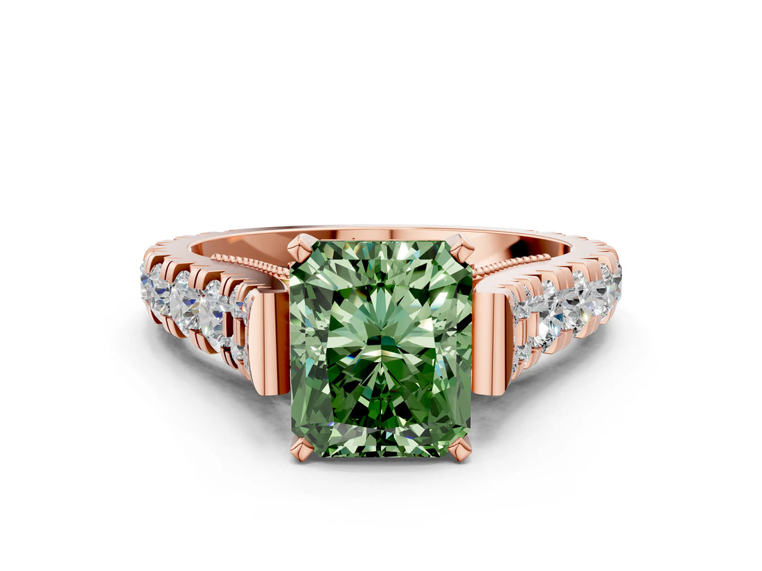 Rose gold Fancy Green Radiant  Cut Diamond Pavé Band Solitaire with Four-Prong Setting_15
