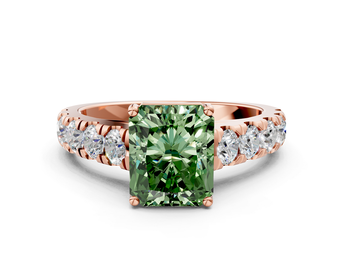 Rose gold Fancy Green Radiant  Cut Diamond Pavé Band Solitaire with Four-Prong Setting_3