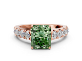 Rose gold Fancy Green Radiant  Cut Diamond Pavé Band Solitaire with Four-Prong Setting_3