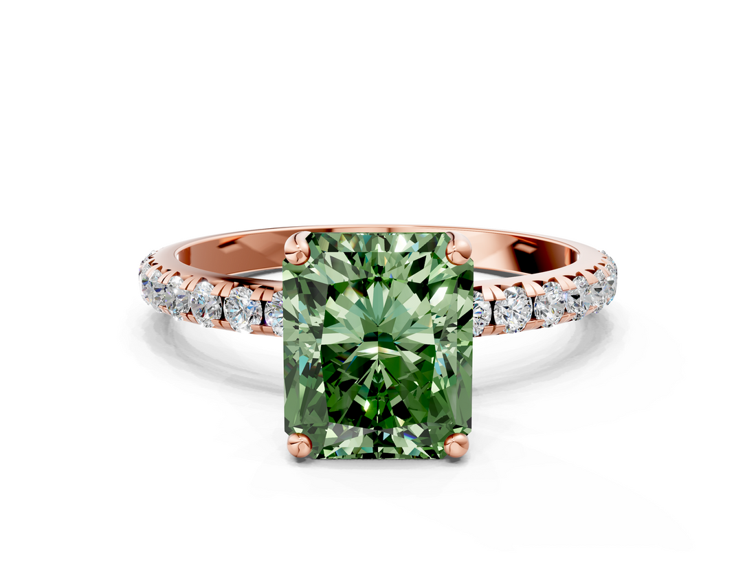 Rose gold Fancy Green Radiant  Cut Diamond Pavé Band Solitaire with Four-Prong Setting_3