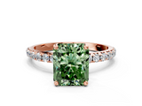 Rose gold Fancy Green Radiant  Cut Diamond Pavé Band Solitaire with Four-Prong Setting_3
