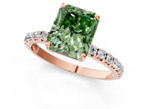 Rose gold Fancy Green Radiant  Cut Diamond Pavé Band Solitaire with Four-Prong Setting_4