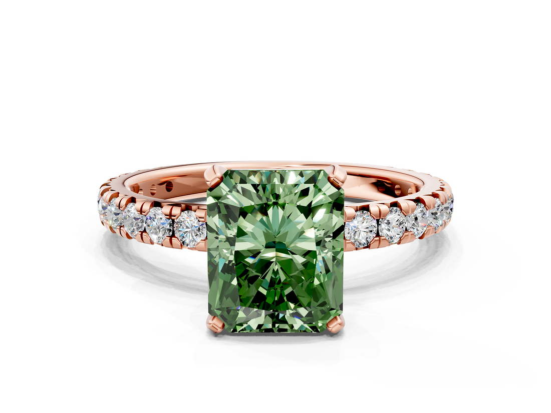 Rose gold Fancy Green Radiant  Cut Diamond Pavé Band with Four-Prong Setting_57