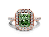 Rose gold Fancy Green Radiant Cut Diamond Pavé Halo Ring with Four-Prong Setting_36