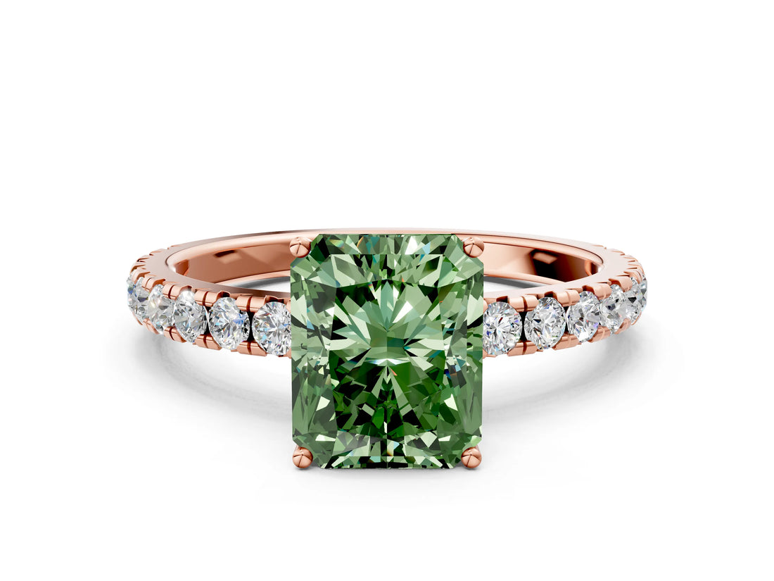 Rose gold Fancy Green Radiant Cut Diamond Pavé Solitaire Engagement Ring with Four-Prong Setting_70