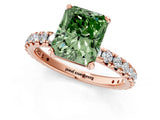 Rose gold Fancy Green Radiant Cut Diamond Pavé Solitaire Ring with Round Band and Prong Setting_13