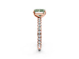 Rose gold Fancy Green Radiant Cut Diamond Pavé Solitaire Ring with Round Band and Prong Setting_14