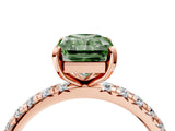 Rose gold Fancy Green Radiant Cut Diamond Pavé Solitaire Ring with Round Band and Prong Setting_16