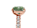 Rose gold Fancy Green Radiant Cut Diamond Pavé Solitaire Ring with Round Band and Prong Setting_17