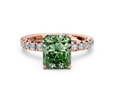 Rose gold Fancy Green Radiant Cut Diamond Pavé Solitaire Ring with Round Band and Prong Setting_24