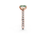 Rose gold Fancy Green Radiant Cut Diamond Pavé Solitaire Ring with Round Band and Prong Setting_26