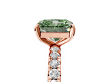 Rose gold Fancy Green Radiant Cut Diamond Pavé Solitaire Ring with Round Band and Prong Setting_29