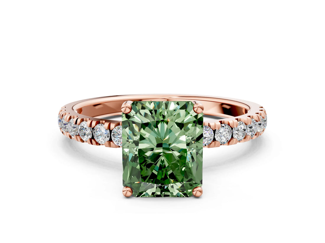 Rose gold Fancy Green Radiant Cut Diamond Pave Band Solitaire Ring with Four-Prong Setting_57