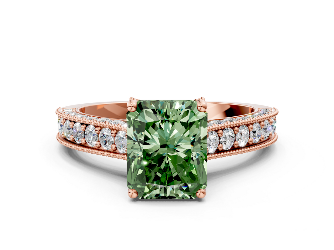 Rose gold Fancy Green Radiant  Cut Diamond Pave Band with Four-Prong Setting_36