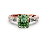 Rose gold Fancy Green Radiant  Cut Diamond Ring with Baguette Side Stones, Channel Set Band, and Four-Prong Setting_24