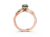 Rose gold Fancy Green Radiant  Cut Diamond Ring with Baguette Side Stones, Channel Set Band, and Four-Prong Setting_6