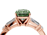 Rose gold Fancy Green Radiant  Cut Diamond Ring with Baguette Side Stones, Channel Set Band, and Four-Prong Setting_7