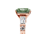Rose gold Fancy Green Radiant  Cut Diamond Ring with Baguette Side Stones, Channel Set Band, and Four-Prong Setting_8