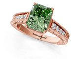 Rose gold Fancy Green Radiant Cut Diamond Ring with Milgrain Pavé Band and Four-Prong Setting_20