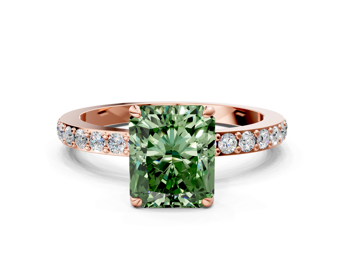 Rose gold Fancy Green Radiant  Cut Diamond Ring with Pavé Band and Four-Prong Setting_59