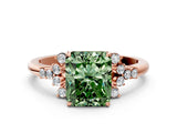 Rose gold Fancy Green Radiant Cut Diamond Ring with Side Stones and Four-Prong Setting_109
