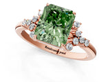 Rose gold Fancy Green Radiant Cut Diamond Ring with Side Stones and Four-Prong Setting_110