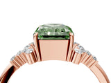Rose gold Fancy Green Radiant Cut Diamond Ring with Side Stones and Four-Prong Setting_113