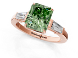 Rose gold Fancy Green Radiant  Cut Diamond Ring with Tapered Baguette Side Stones in Four-Prong Setting_4