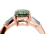Rose gold Fancy Green Radiant  Cut Diamond Ring with Tapered Baguette Side Stones in Four-Prong Setting_7