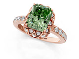 Rose gold Fancy Green Radiant Cut Diamond Scalloped Halo Engagement Ring with Round Shared Prong Band_13