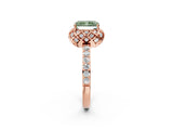Rose gold Fancy Green Radiant Cut Diamond Scalloped Halo Engagement Ring with Round Shared Prong Band_14