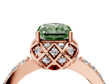 Rose gold Fancy Green Radiant Cut Diamond Scalloped Halo Engagement Ring with Round Shared Prong Band_16