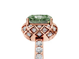 Rose gold Fancy Green Radiant Cut Diamond Scalloped Halo Engagement Ring with Round Shared Prong Band_17