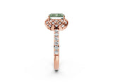 Rose gold Fancy Green Radiant Cut Diamond Scalloped Halo Engagement Ring with Round Shared Prong Band_26