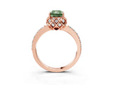Rose gold Fancy Green Radiant Cut Diamond Scalloped Halo Engagement Ring with Round Shared Prong Band_27