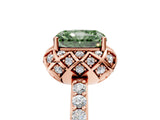 Rose gold Fancy Green Radiant Cut Diamond Scalloped Halo Engagement Ring with Round Shared Prong Band_29