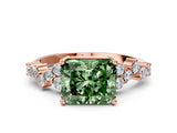 Rose gold Fancy Green Radiant Cut Diamond Scattered Round Accent Ring with Prong Setting_12
