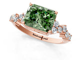 Rose gold Fancy Green Radiant Cut Diamond Scattered Round Accent Ring with Prong Setting_13