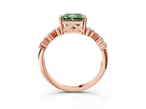 Rose gold Fancy Green Radiant Cut Diamond Scattered Round Accent Ring with Prong Setting_15