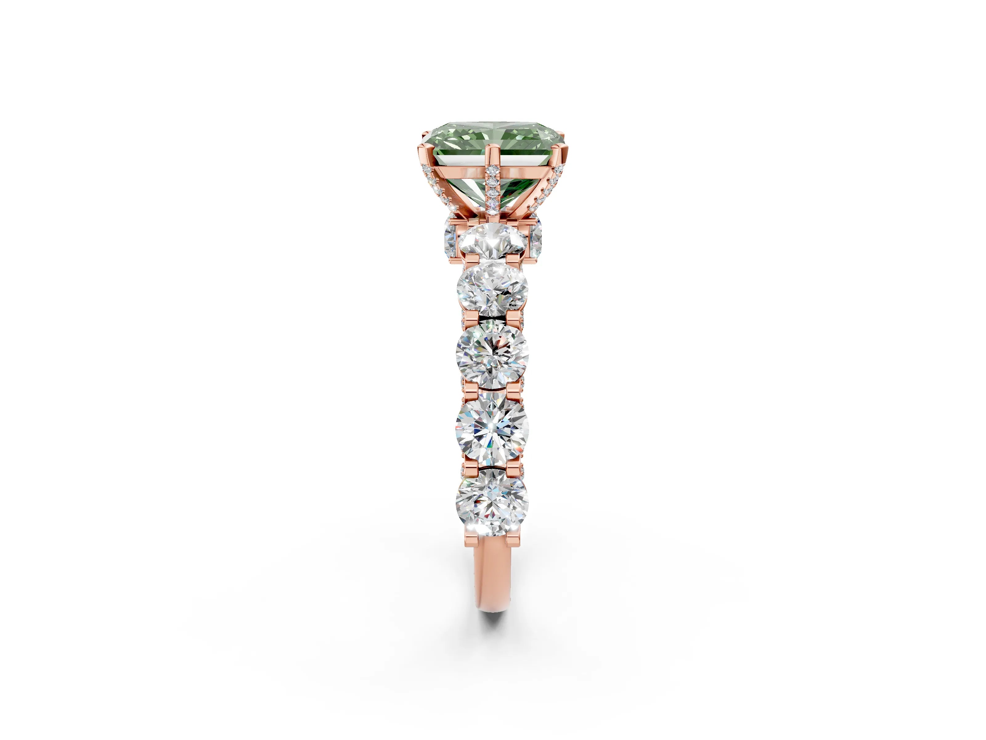Rose gold Fancy Green Radiant Cut Diamond Side Stone Engagement Ring with Four-Prong Setting_26