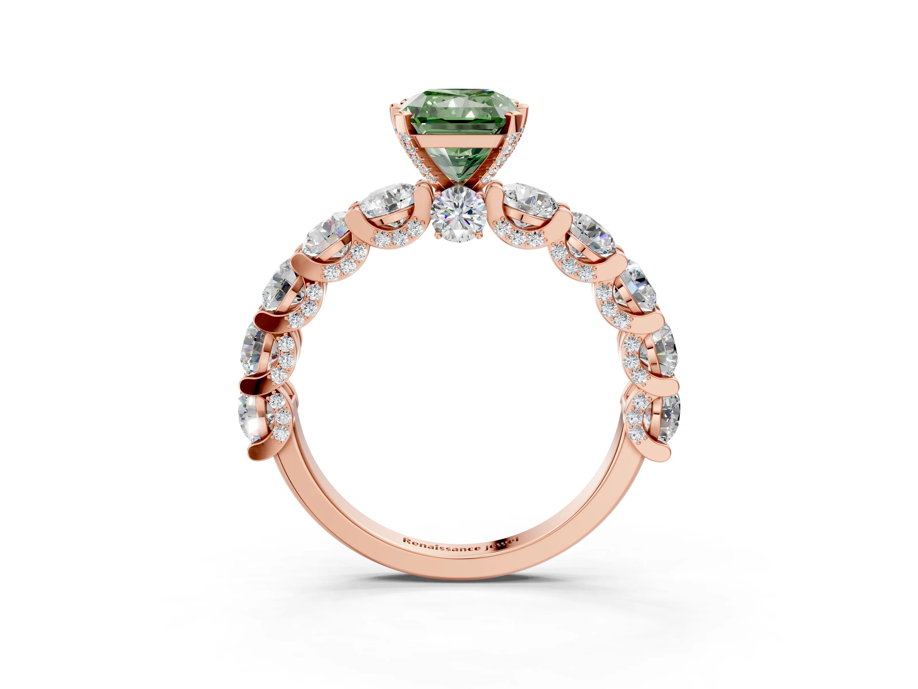 Rose gold Fancy Green Radiant Cut Diamond Side Stone Engagement Ring with Four-Prong Setting_27