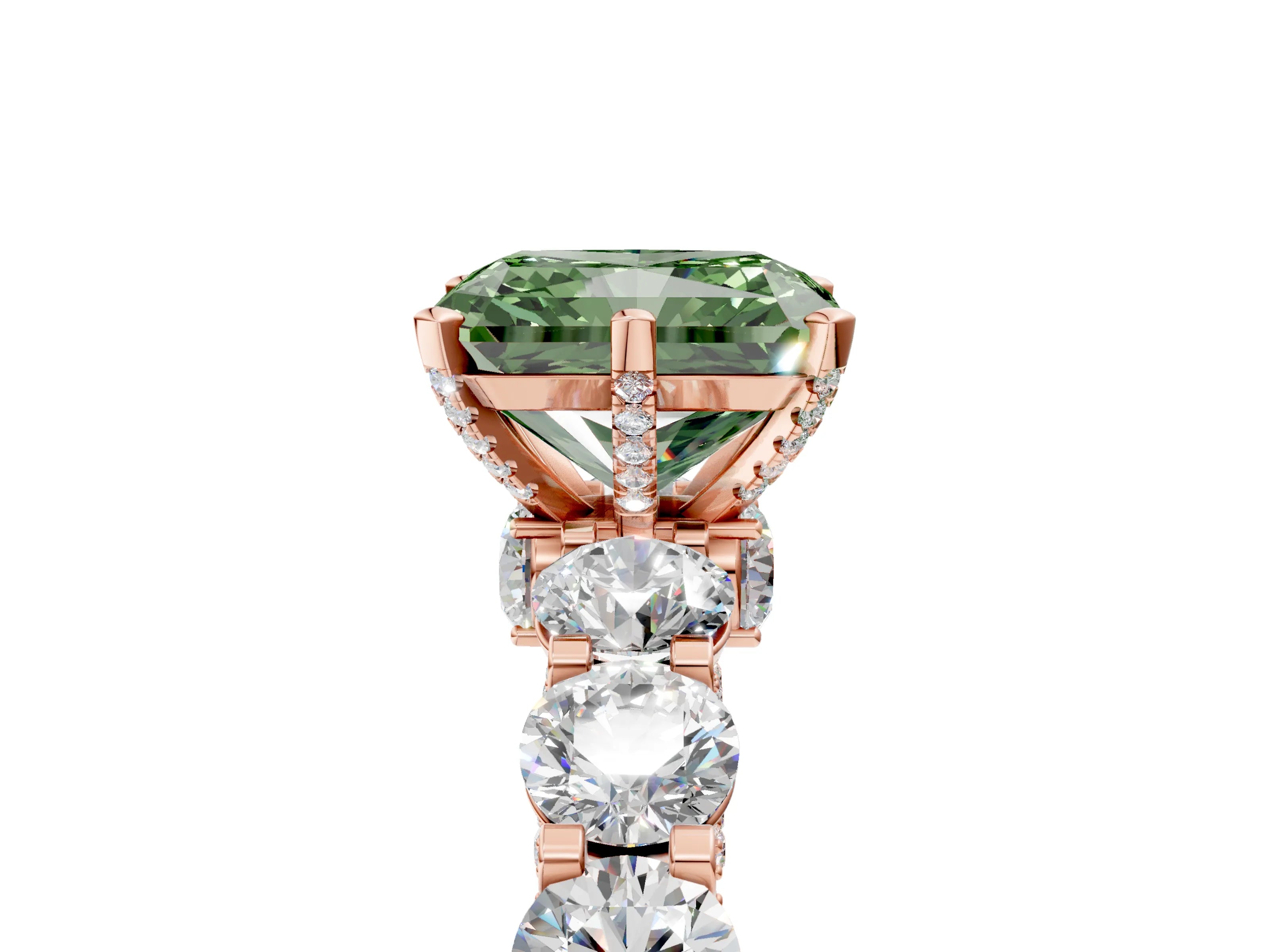 Rose gold Fancy Green Radiant Cut Diamond Side Stone Engagement Ring with Four-Prong Setting_29