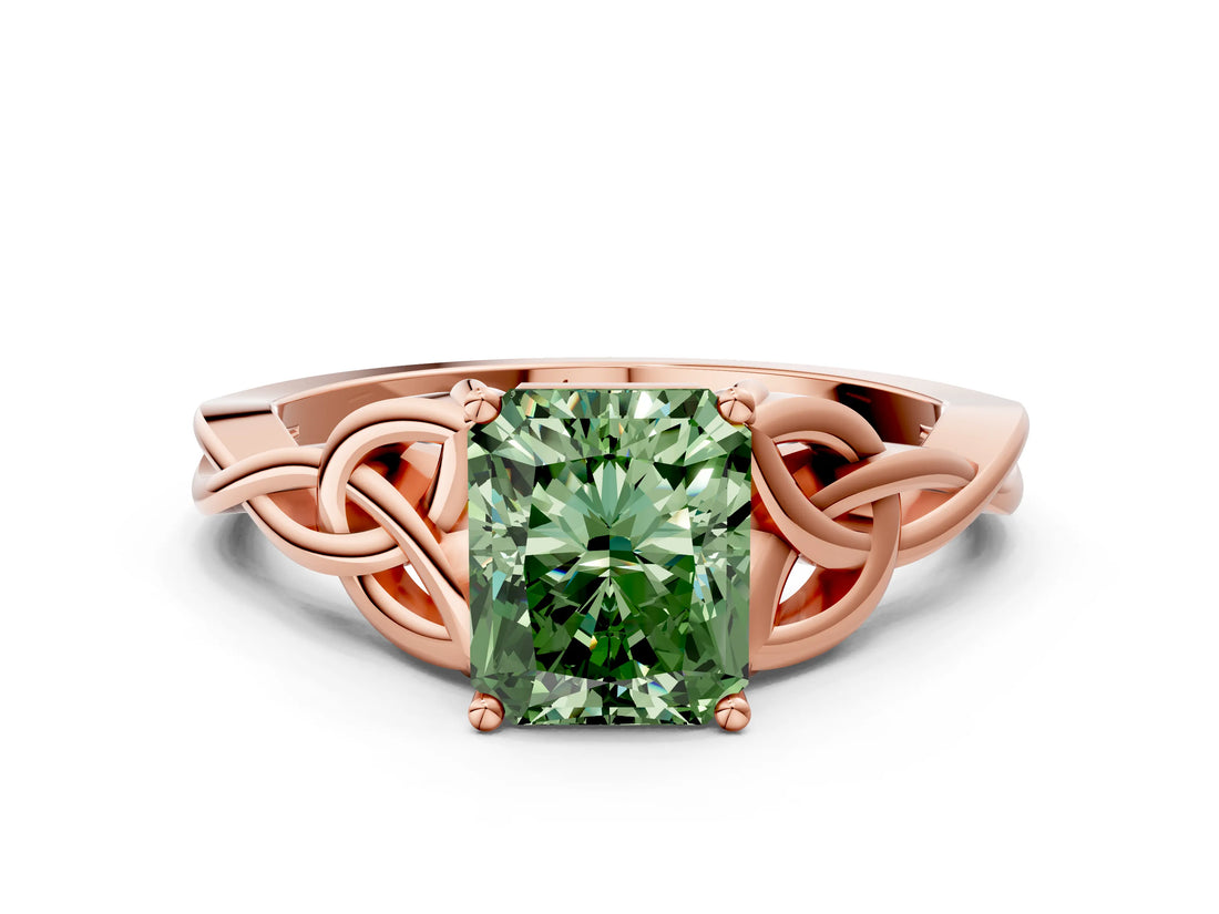 Rose gold Fancy Green Radiant Cut Diamond Solitaire Celtic Knot Ring with Four-Prong Setting_41