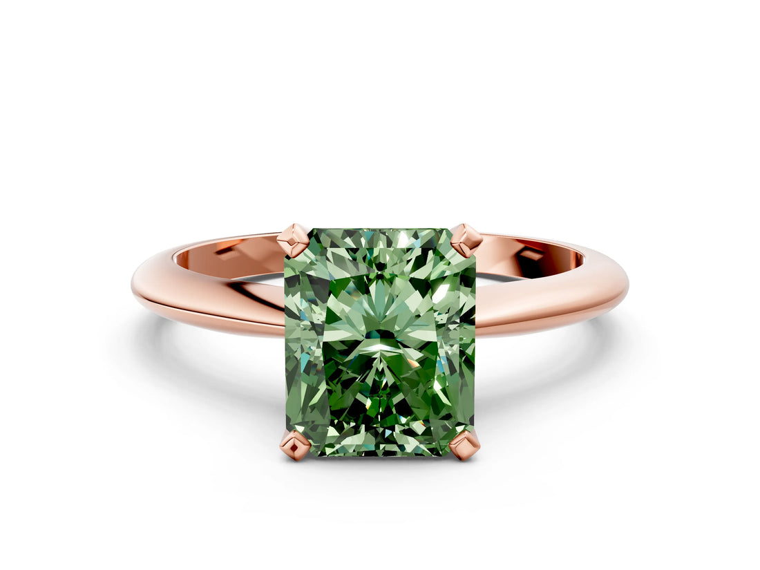 Rose gold Fancy Green Radiant Cut Diamond Solitaire Engagement Ring with Classic Band and Four-Prong Setting_36