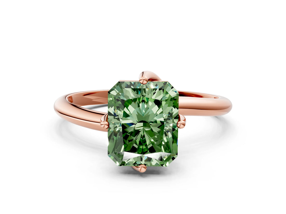 Rose gold Fancy Green Radiant Cut Diamond Solitaire Engagement Ring with Four-Prong Setting and Classic Band_19
