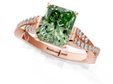 Rose gold Fancy Green Radiant Cut Diamond Solitaire Engagement Ring with Twisted Pavé Band and Four-Prong Setting_45