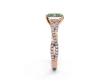 Rose gold Fancy Green Radiant Cut Diamond Solitaire Engagement Ring with Twisted Pavé Band and Four-Prong Setting_46