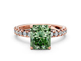 Rose gold Fancy Green Radiant Cut Diamond Solitaire Pavé Engagement Ring with Round Band and Prong Setting_74