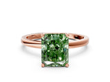 Rose gold Fancy Green Radiant Cut Diamond Solitaire Ring with Classic Band and Four-Prong Setting