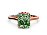 Rose gold Fancy Green Radiant Cut Diamond Solitaire Ring with Flower Prong Setting and Classic Band_36